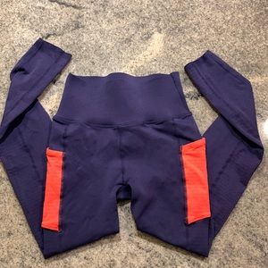 NWOT Fabletics Navy/Neon Orange High-waisted Sculptknit Pocket Leggings (S)